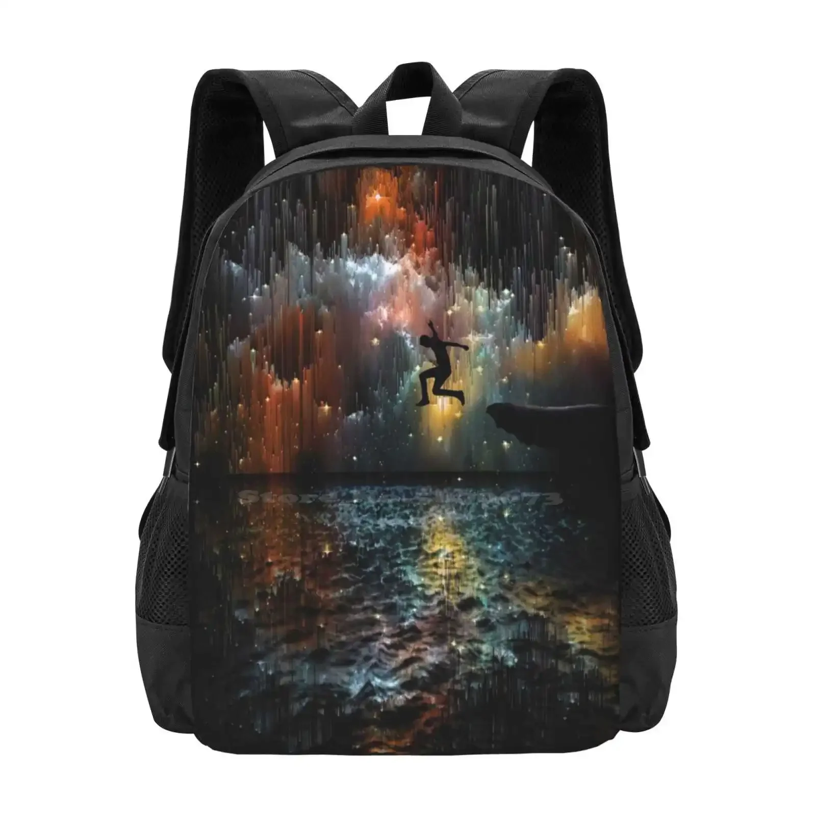 

Free Will Large Capacity School Backpack Laptop Bags Free Will Abstract Glitch Let Go Dream Ocean Night Stars Reflection