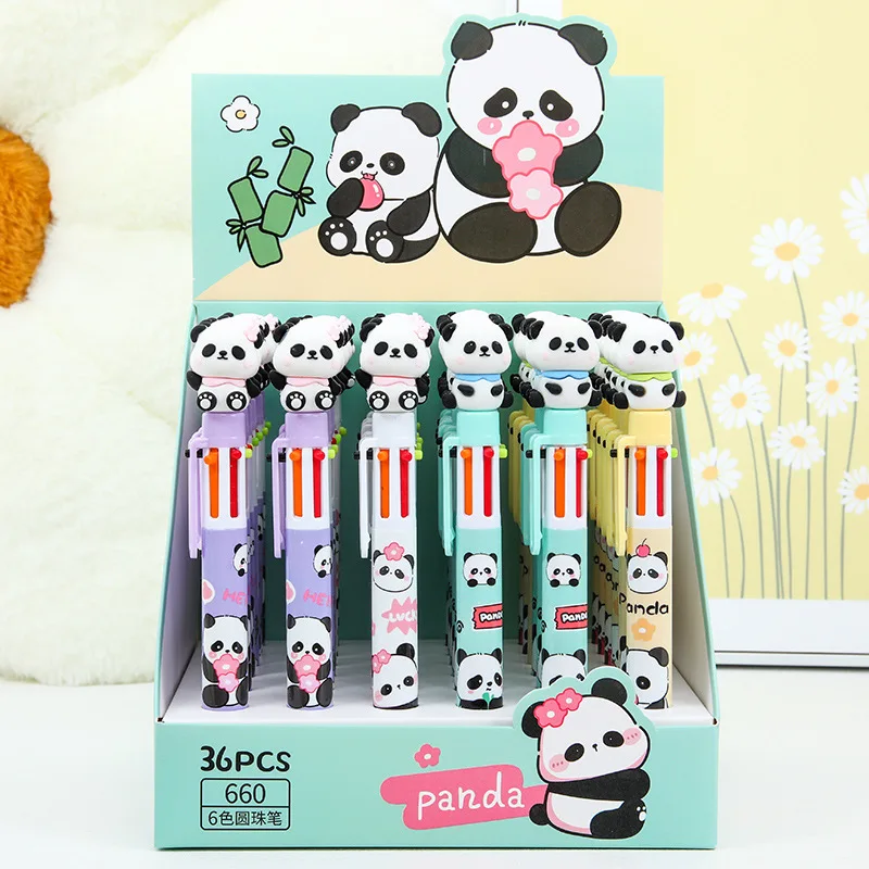 multicolor cartoon panda caneta esferografica papelaria estudante presentes de aniversario cores novo 07 mm 36 pcs 01