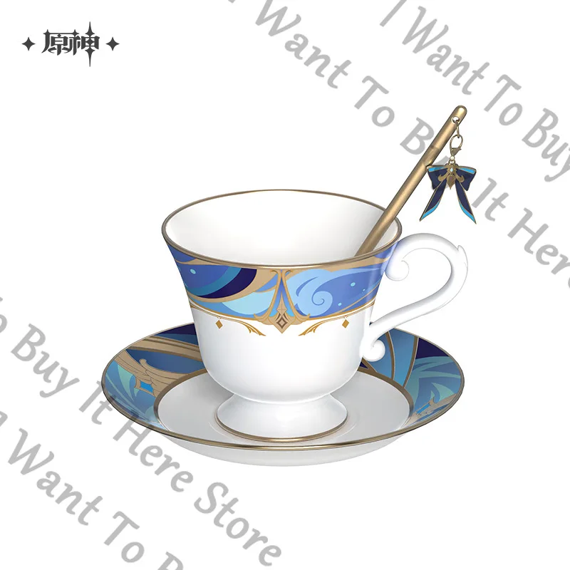 Official Anime Neuvillette Genshin Impact Cosplay Cartoon Tea Saucer Accessory Teacup Mascot Souvenir Spoon Desktop Ornament