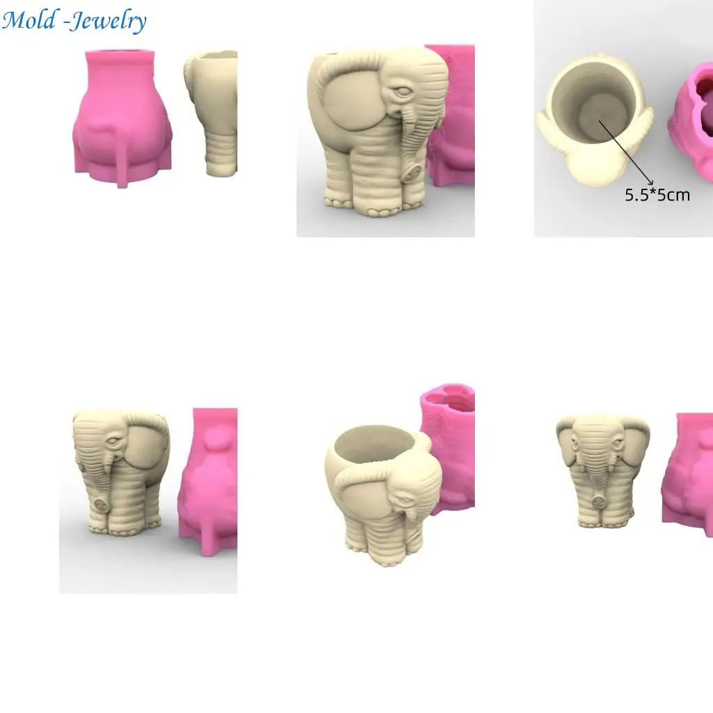 69HB Elephant Silicone Mould for Flower Pots Vase Mold Concrete Cement Epoxy Resin