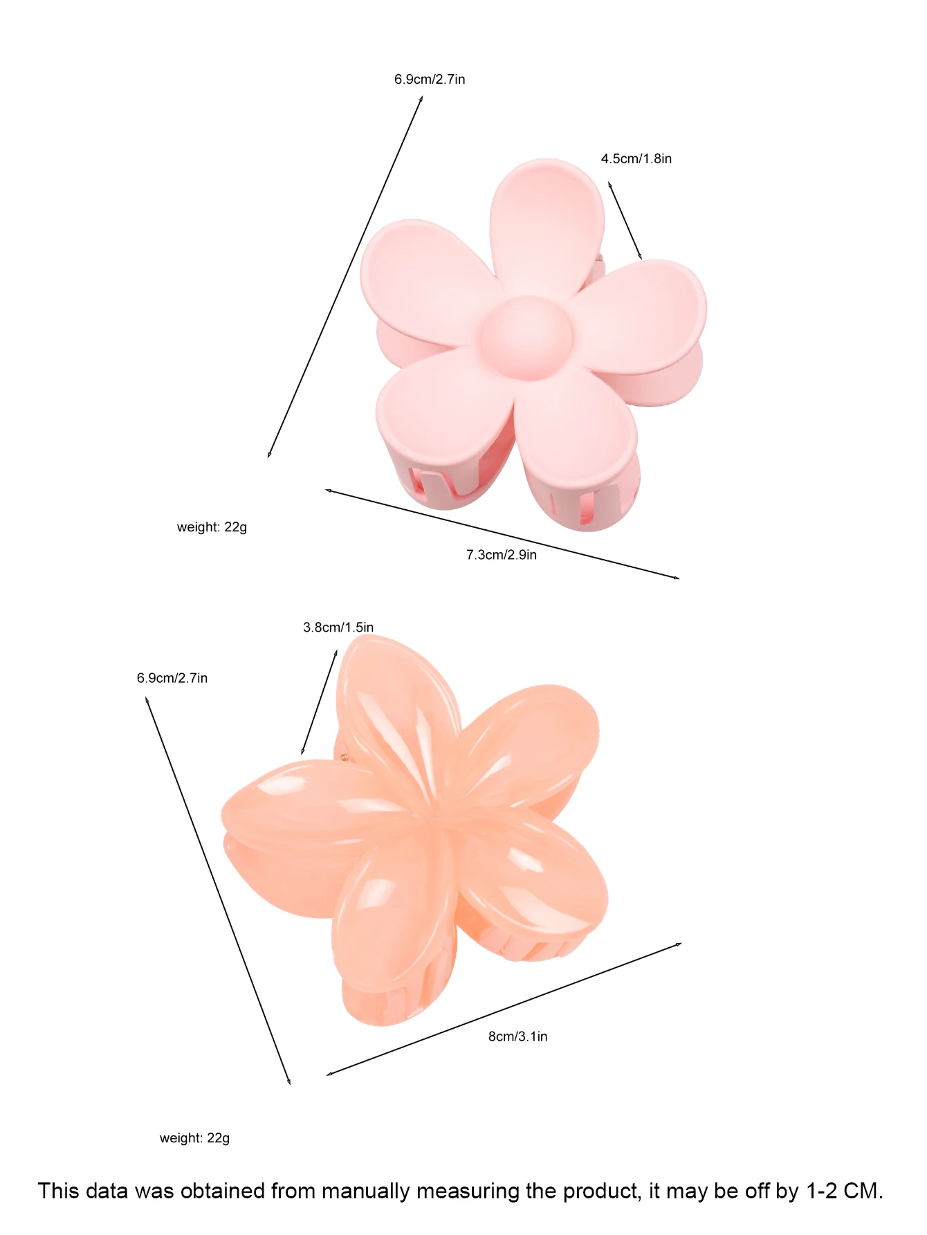 4 buah 3 inci klip cakar bunga merah muda, klip cakar rambut bunga besar untuk wanita rambut keriting tebal tipis, klip rahang tahan kuat 90