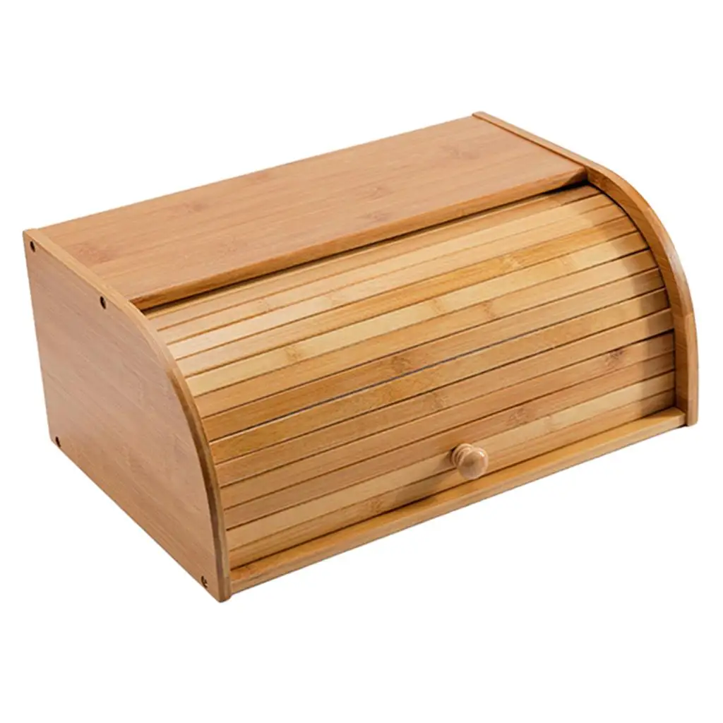 

Amagogo Wooden Bread Box Roll Top Bin Storage Loaf Kitchen Bread Food Container