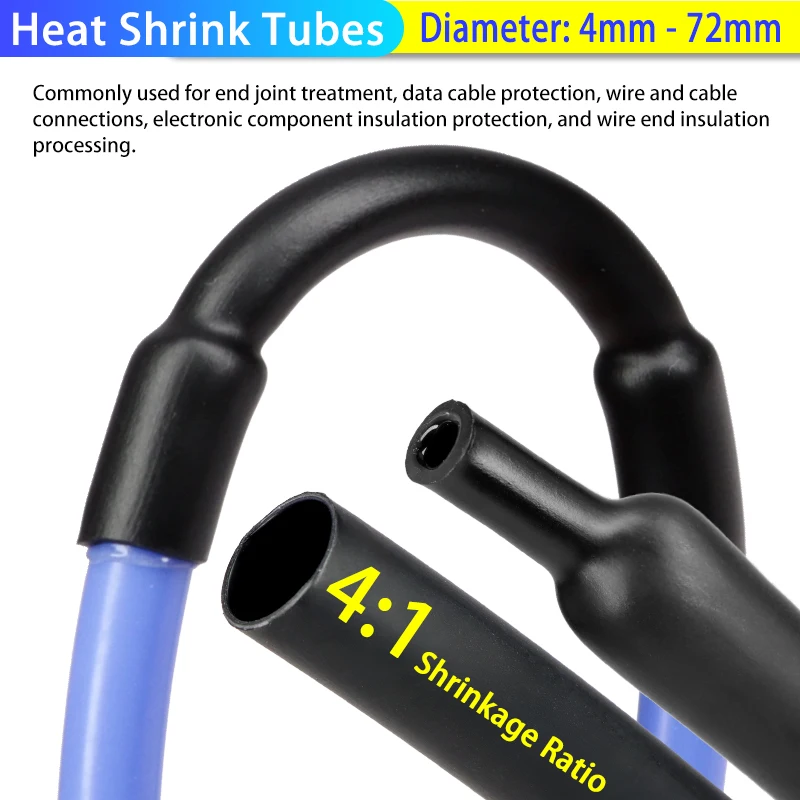 1~10 m geklebter 4:1-Wärmeschrumpfschlauch, 4 mm – 72 mm, schwarz, doppelwandig, mit Klebstoff ausgekleidet, aus Polyolefin, für die Reparatur von Draht- und Kabelummantelungen