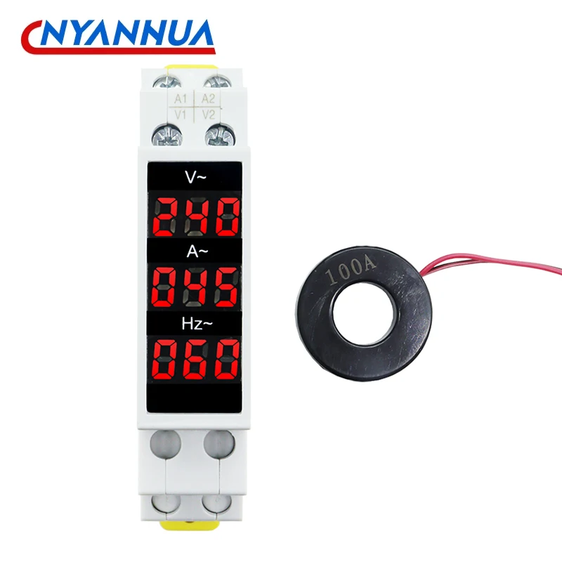 3 in1 LED 220V 380V Three Display 18mm Voltmeter Ammeter Frequency Modular Meter V A HZ  Hertz 1-100A