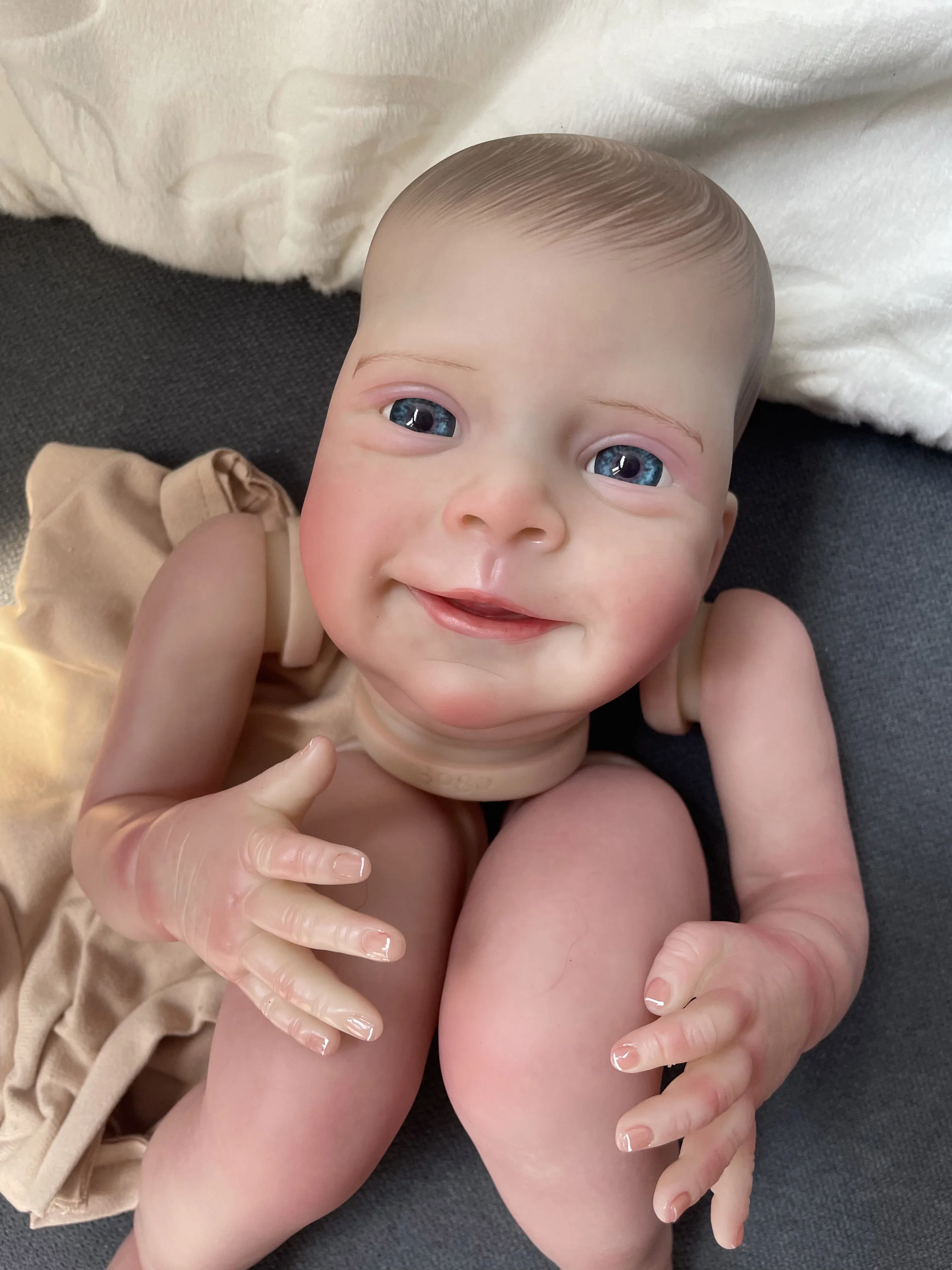 Kit de boneca sebastian reborn, 18 polegadas, realista, múltiplas camadas, pintura, peças de boneca, pele 3d com veias visíveis, cabelo desenhado à mão