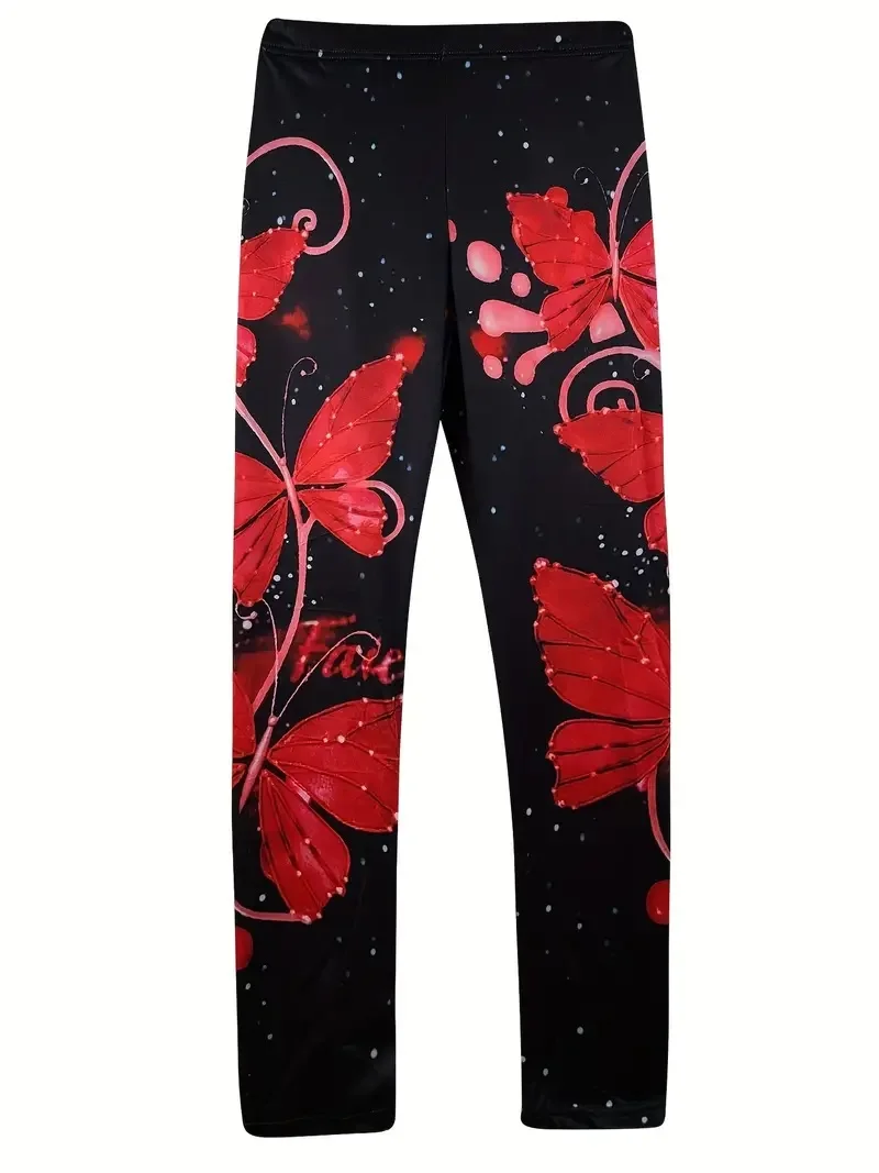 Women wear butterfly print hip lift skinny basic casual leggings women\'s pants every day