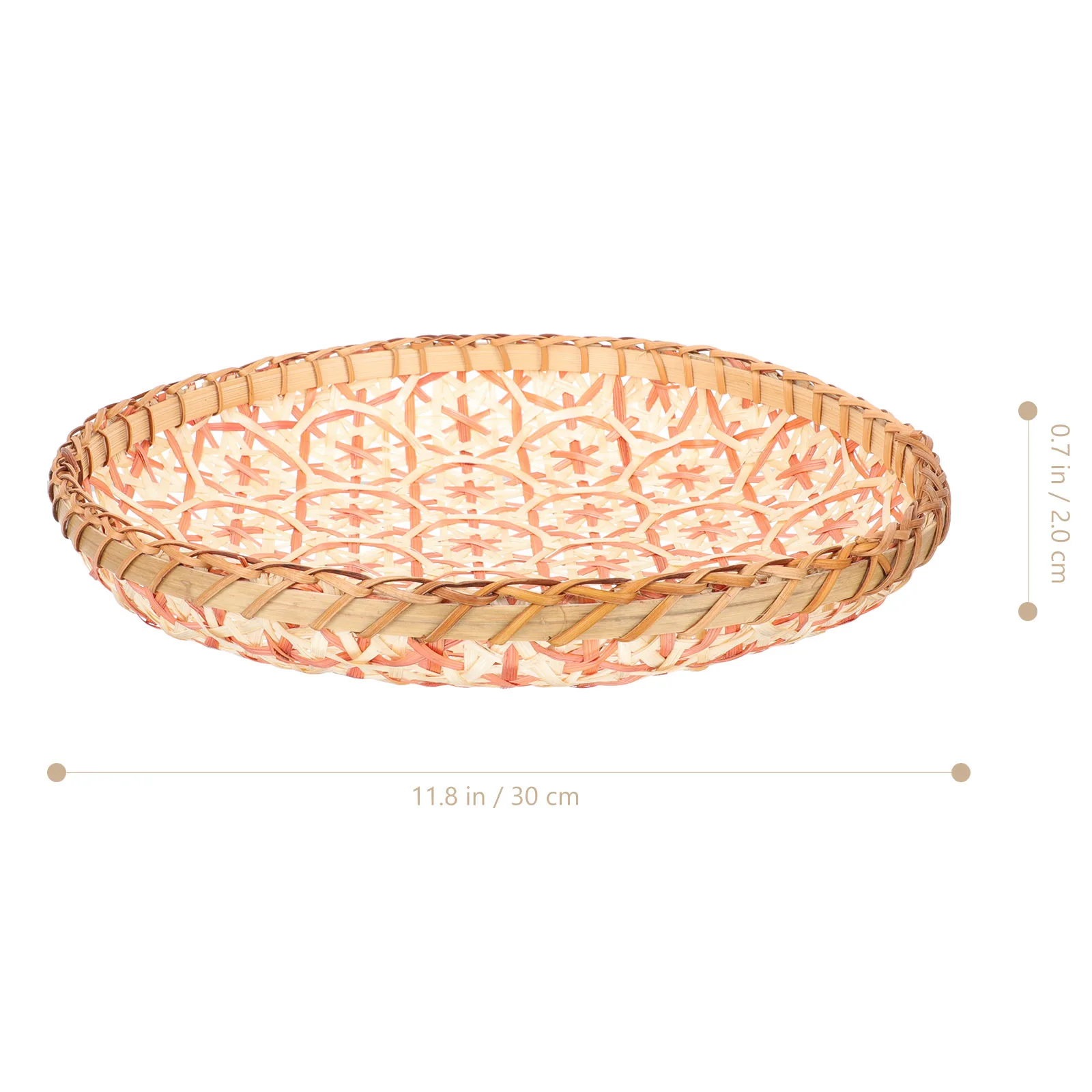 

2Pcs Bamboo Woven Tray Small Round Basket Exquisite Polishing Long Life Dessert Serving Pastoral Style Decorative