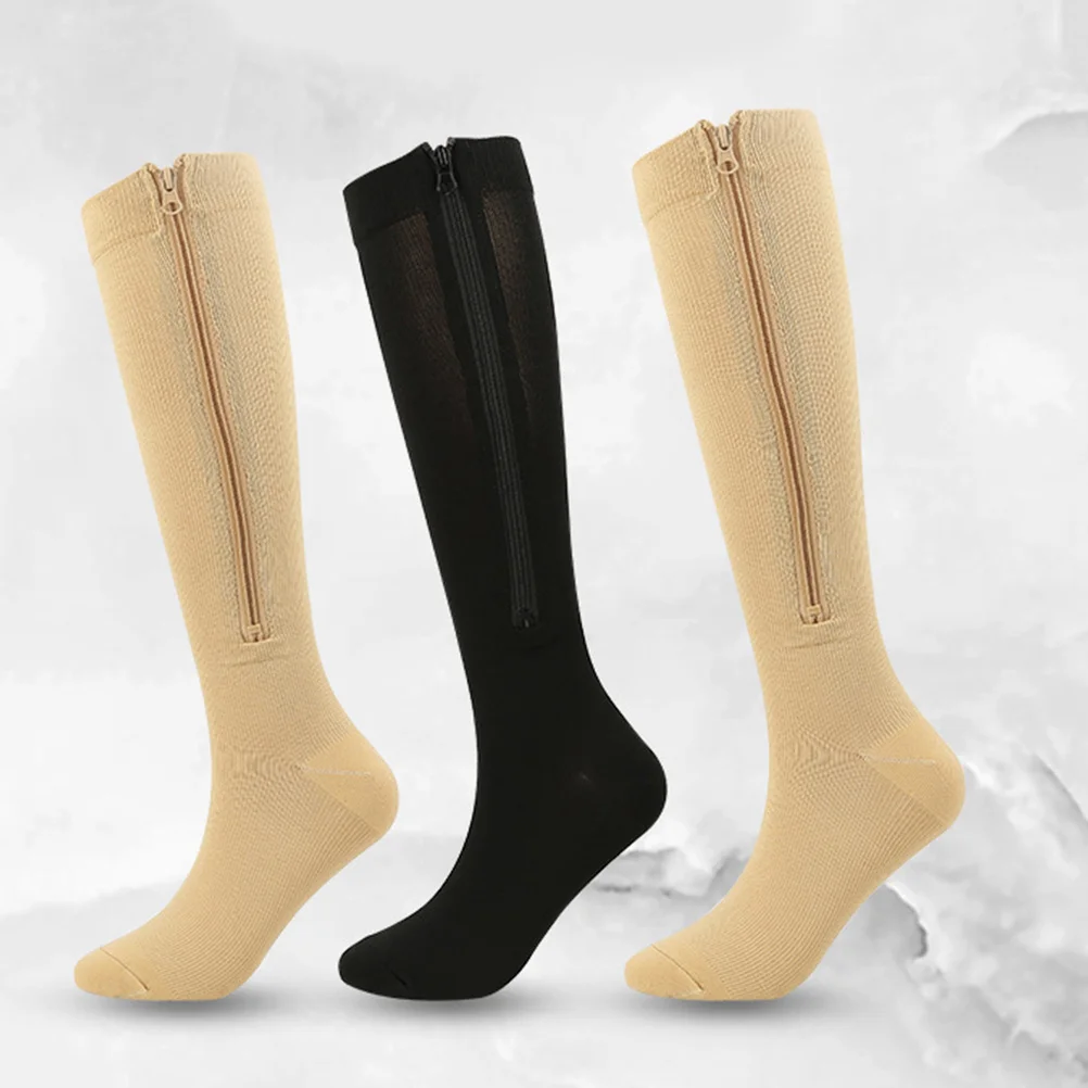 

1Pair Zippered Compression Socks Moisture Wicking Breathable Long Tube Socks for Sports Leg Protection Unisex Sports Stockings