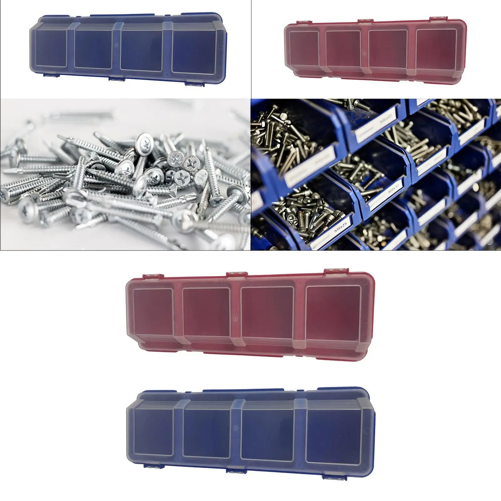 Hardware Tool Box Organizer Tool Box Storage Bin 4 Compartments Screw Organizer for Hardware Small Parts Bolts Nails Workshop