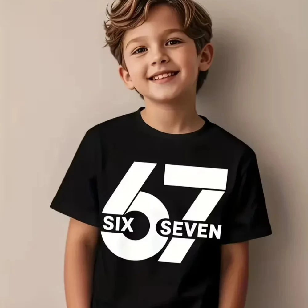67 Meme Kids T-Shirt Latest Trendy Style Creative Design Six Seven Number Printed Tshirt Boys Christmas Holiday Tee Xmas Tops