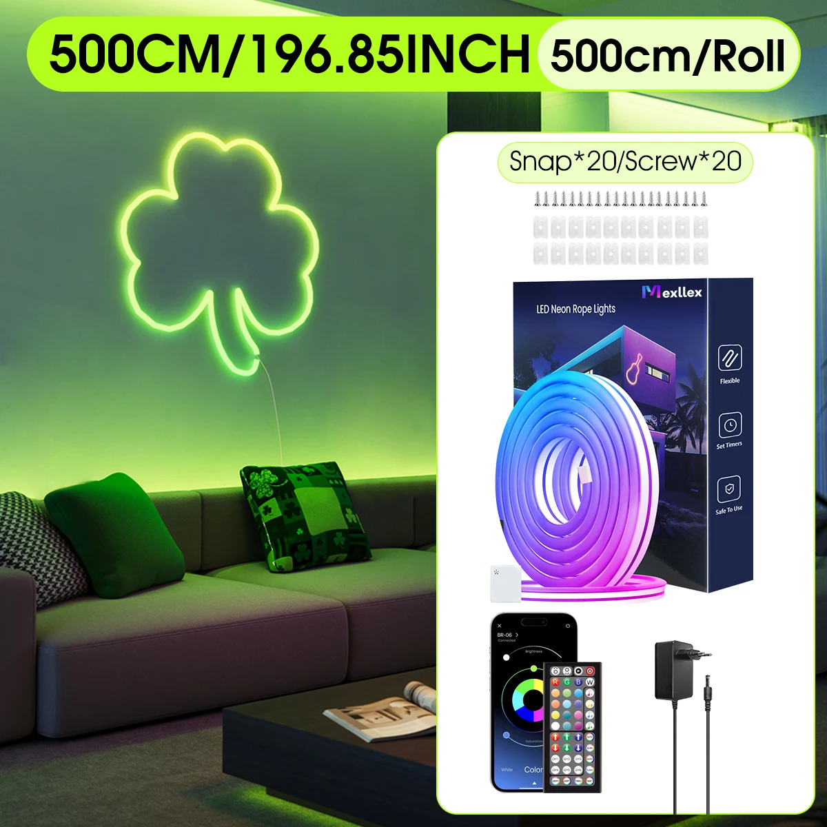 30M / 20M flexibele LED-neonlichtslang met app / afstandsbediening, IP65 RGB-snaarlamp voor buiten, muzieksynchronisatie voor kamers, zwembad, tuin