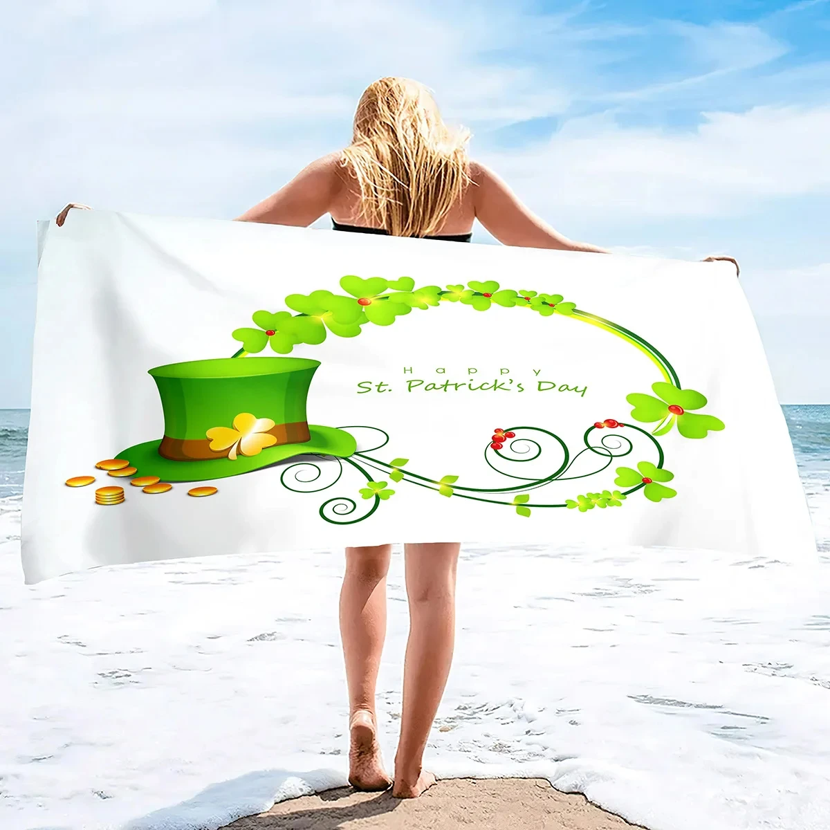 St Patrick's Day Clover Beach Towel For Kids Adult Gifts Microfiber Sand Free Bath Towel For Travel Sport Spa Gym Swimming Yoga