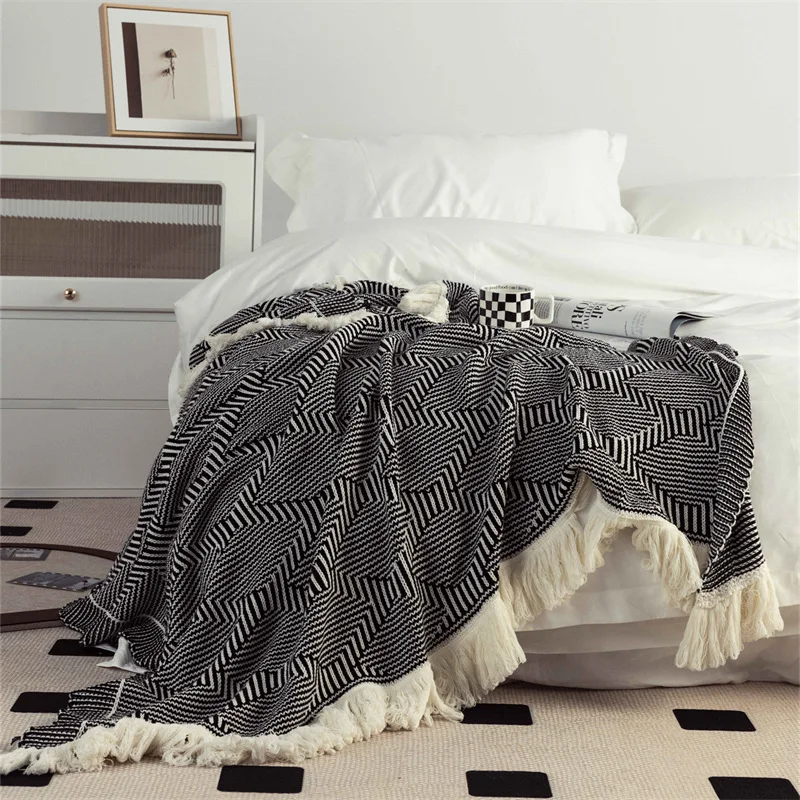 

New Four Seasons Class A Tassel Lingge Knitted Blanket Sofa Office Nap Blanket