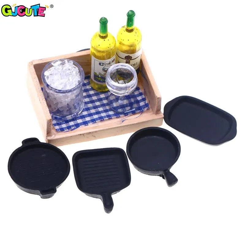 4Pcs 1:12 Dollhouse Miniature Baking Tray Pan Steak Skillet Simulate Kitchenware Model Kitchen Decor Toy Doll House Accessories