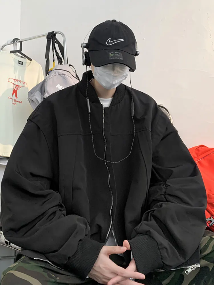 

Мужская куртка-бомбер в стиле хип-хоп для весны и осени, модная уличная одежда, брендовая, из полиэстера, с длинными рукавами, на молнии.