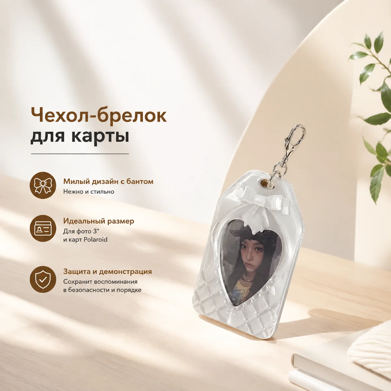 Cute Bow Mini Storage Pouch for 3-Inch Kpop Photocards and Polaroids - Hanging Pendant Bag