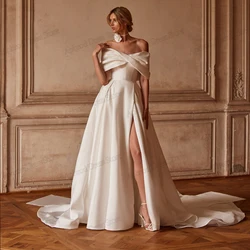 Simple Wedding Dresses Graceful Bridal Gowns Satin Pleat Robes Off The Shoulder High Slit Vestidos De Novia 2025 Customized 2024