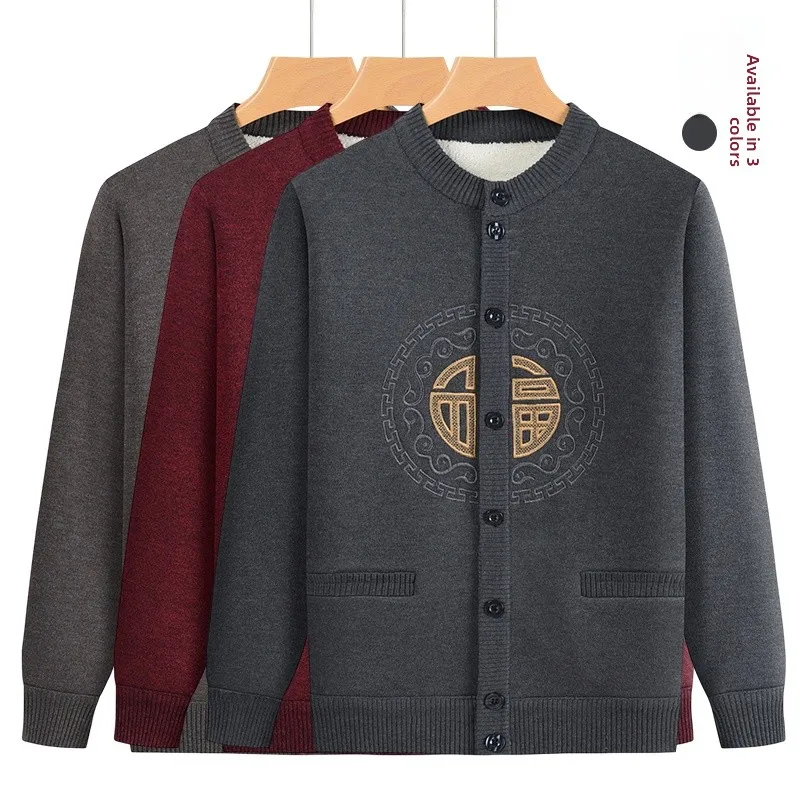 

Вязаный свитер Thiened Fce для мужчин среднего возраста и лет, зимняя верхняя одежда, пальто для папы и открытый кардиган для пожилых людей...