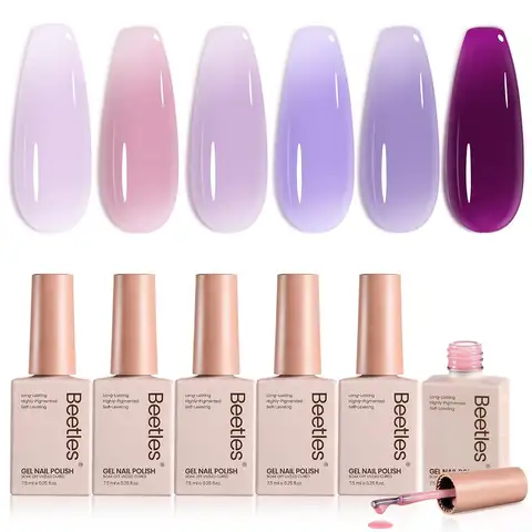 Beetles Amethyst Realm 6 Colors Jelly Purple Gel Nail Polish Set Sheer Translucent Soak Off UV Nail Art Kit