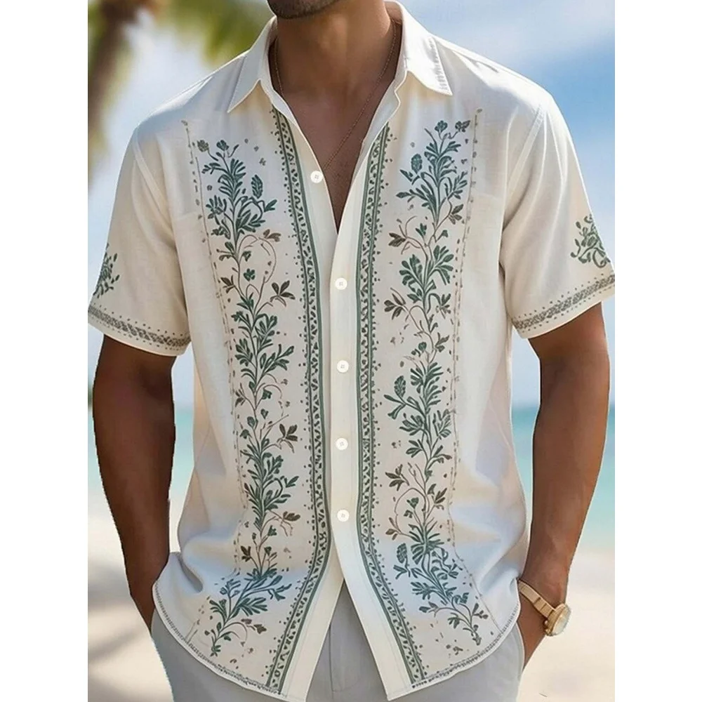 Men's Tropical Flowers Botanical Print New Short Sleeved Shirt Hawaiian Summer Casual Vacation Style Outdoor Casual Wear Shirt