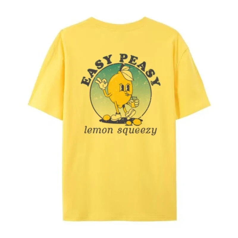 Easy Peasy Cartoon Lemon Printed T-Shirt Women Hippie Retro Funny T Shirt Summer Loose Cute Graphic Tees Unisex Vintage Clothes
