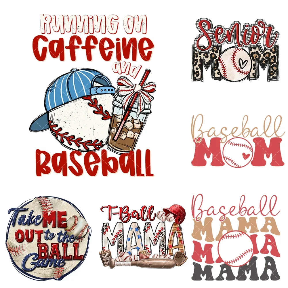 

Sports Baseball Designs Heat Transfer Stickers Iron On Clothes Bags DTF Vinyl Thermal Appliques Washable DIY Patches