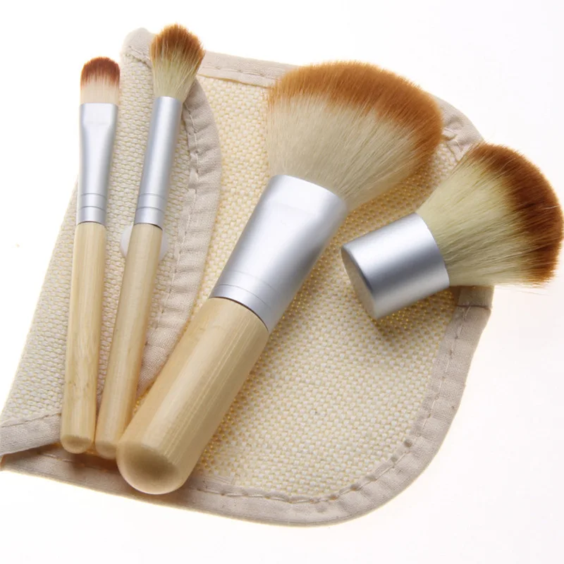 

4PCS Bamboo Makeup Brushes Cosmetic Foundation Brush Face Powder Brush For Makeup Tool With Bag