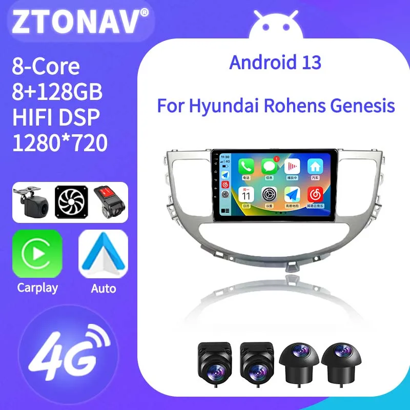 Radio Android untuk Hyundai Rohens Genesis 2008-2013 pemutar Media Mobil GPS Navi Headunit Carplay Android Auto mendukung kamera 360