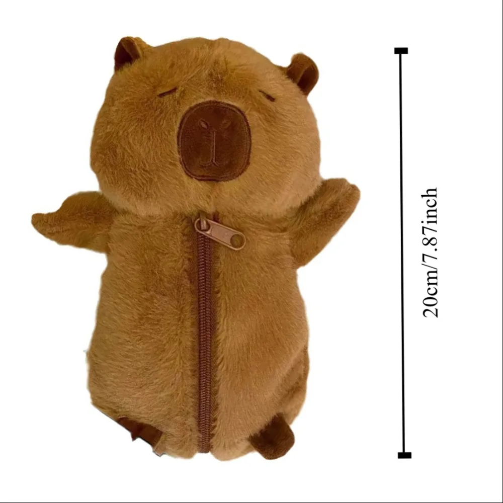 Bolsa para bolígrafos de felpa de capibara de gran capacidad, muñeco de Animal con cremallera, muñeco de peluche de capibara de dibujos animados, bolsa para lápices de felpa Capibara bonita