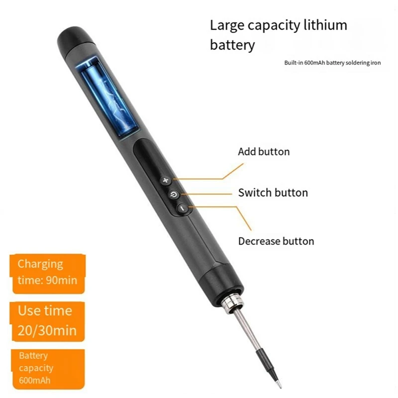 USB Digital Soldering Iron Adjustable Temperature 300-450℃ Type-C Interface Battery Intelligent Solder Welding Iron Tool