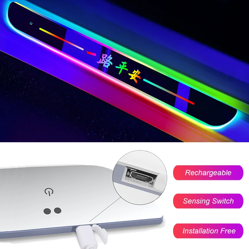 Oplaadbare Instaplijsten Licht Auto Interieur Sfeer Lamp Led Rgb Welkom Pedaal Aangepaste Logo Auto Stijl Accessoire Decor Gift