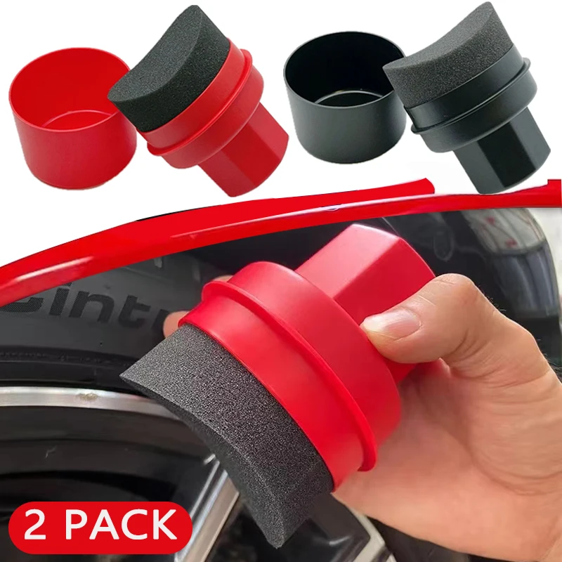 2pcs Car Wheel Polishing Waxing Curved Tire Sponge Brush With Cover Tire Clean Contour Dressing Applicator Pads Car Accessories