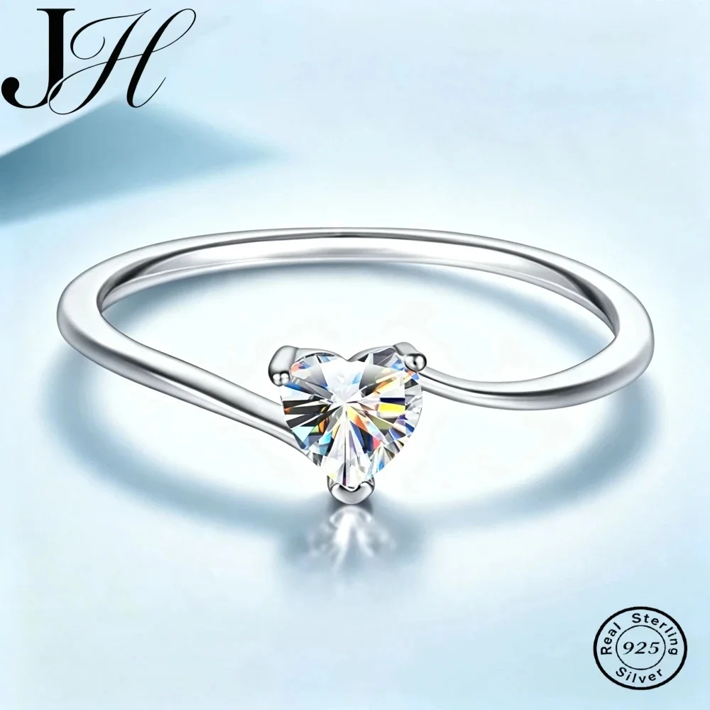 JH Moissanite 925 Silver Ring For Women D Color Shining Moissanite Gemstone Engagement Ring Fine Jewelry Diamond Heart