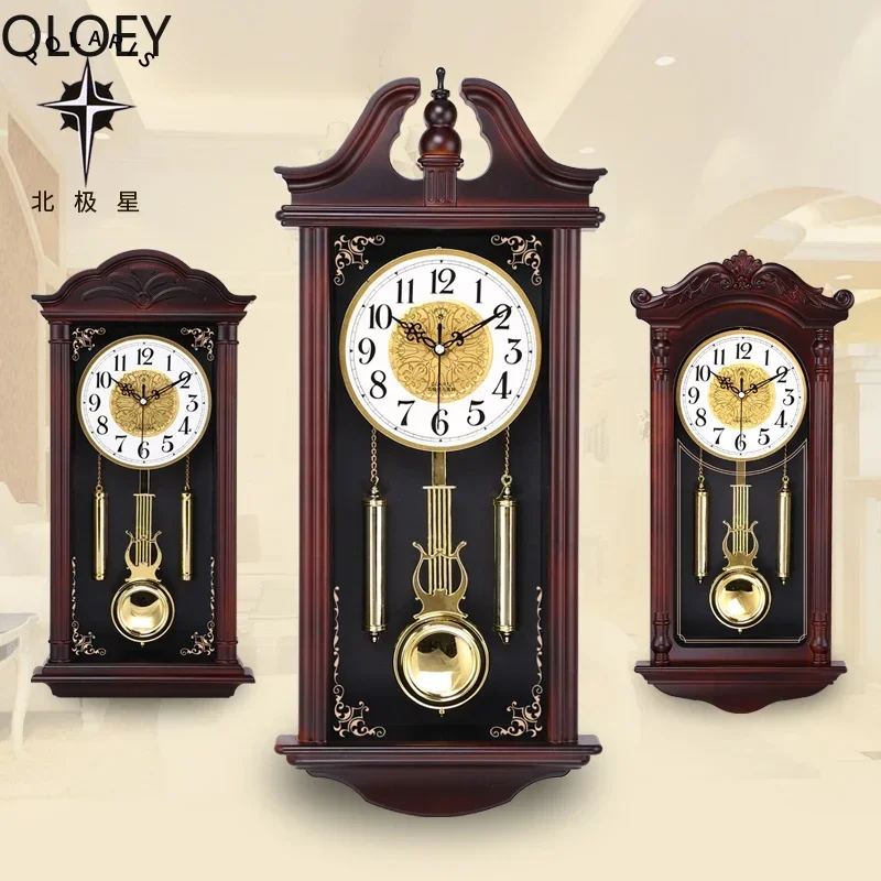 Large Pendulum Wall Clocks Living Room Luxury Wood Retro Silent Swing Wall Watches Vintage Clock Mute 3d wall clock