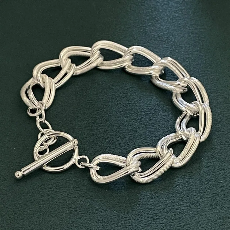 925 Sterling Silver Bracelet Double Layer Double Ring Women's Simple Fashion Birthday Party Wedding Anniversary Jewelry Gift