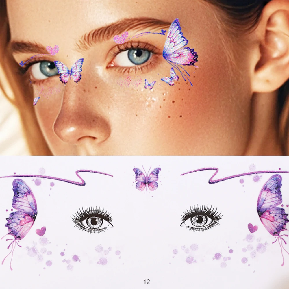 Fairy Face Butterfly Tattoo Stickers Lasing Colorful Butterfly Glitter Temporary Tattoos Sticker Body Eyes Art Makeup Decoration