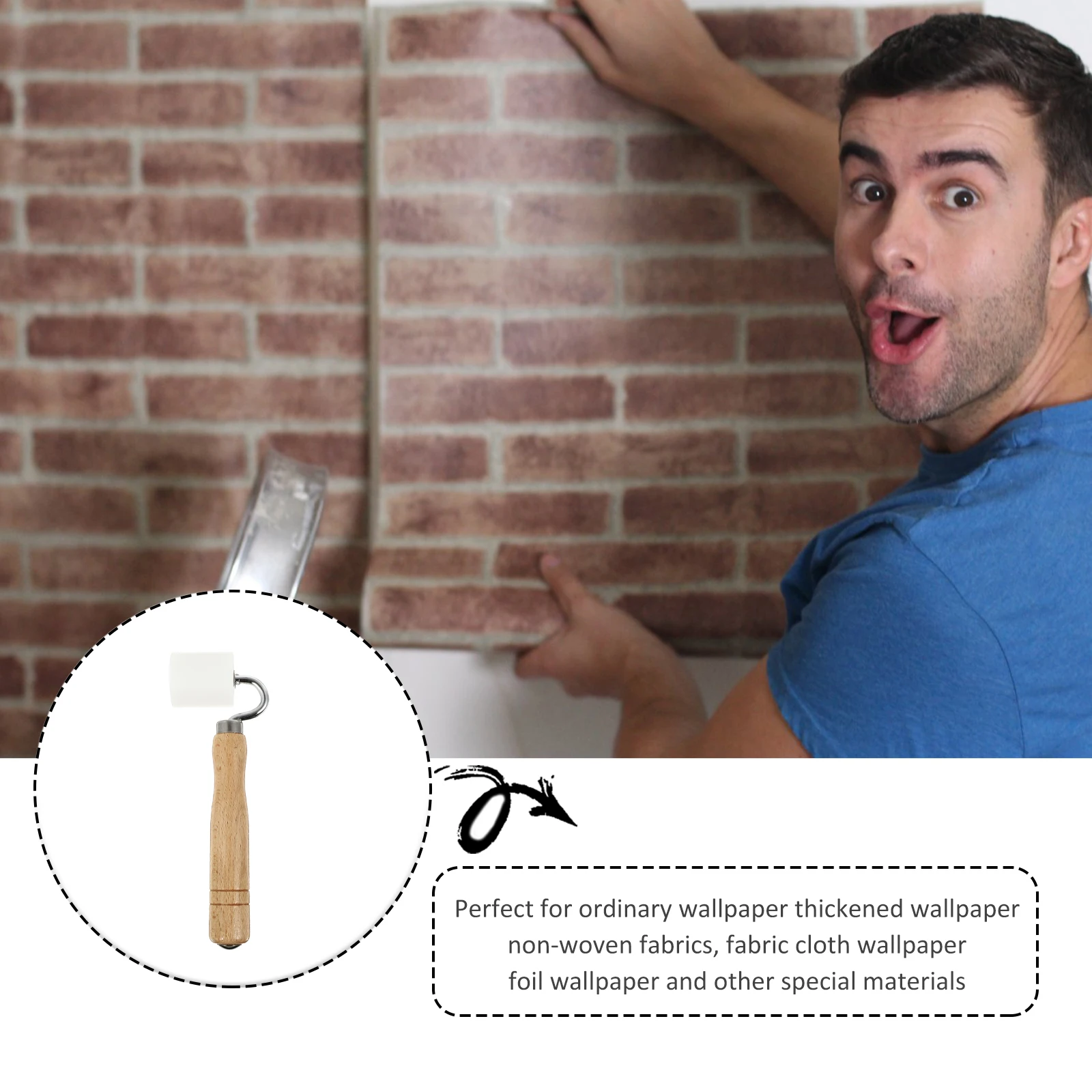 

Stainless Steel Flat Pressing Roller Tool Ergonomic Wooden Handle Wallpaper Smoother for Thickened Non-Woven Foil Fabric