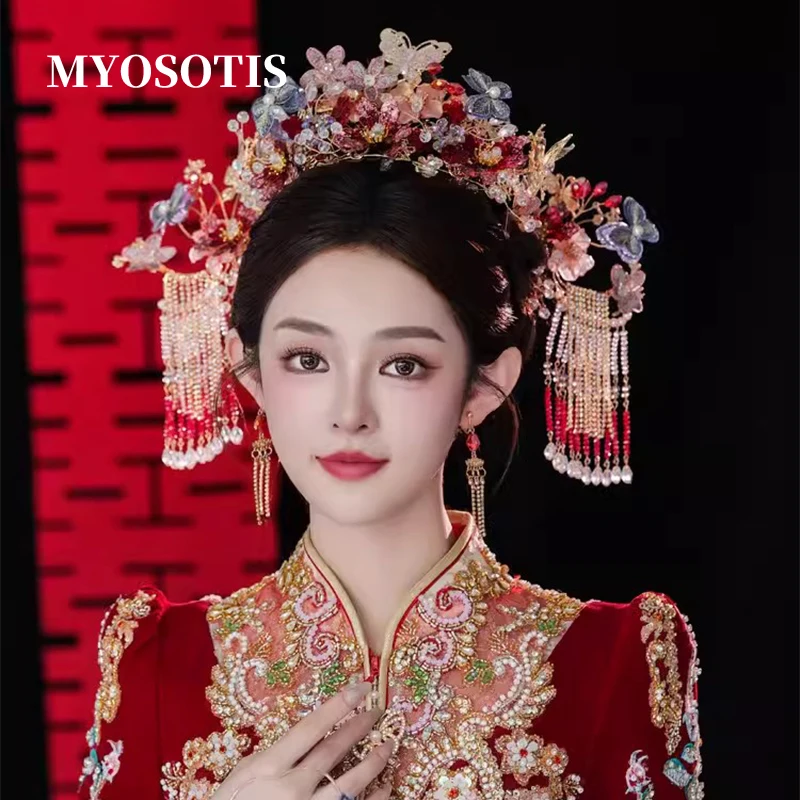 

Gorgeous Chinese Classical Bridal Headdress Hair Crown Wedding Head Accessories Costume Xiuhe Dragon and Phoenix Jewelry