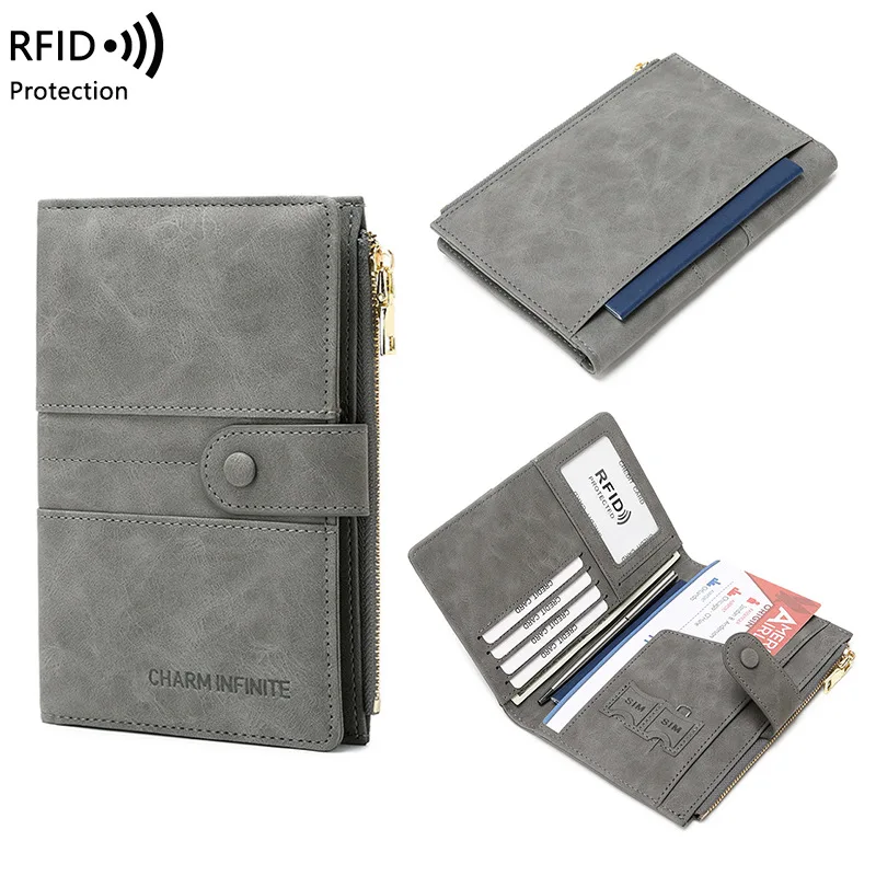 Cartera antirrobo para pasaporte, soporte para pasaporte RFID, hebilla con cremallera, Cartera de viaje, soporte para documentos, bolsa de pasaporte de viaje multifuncional