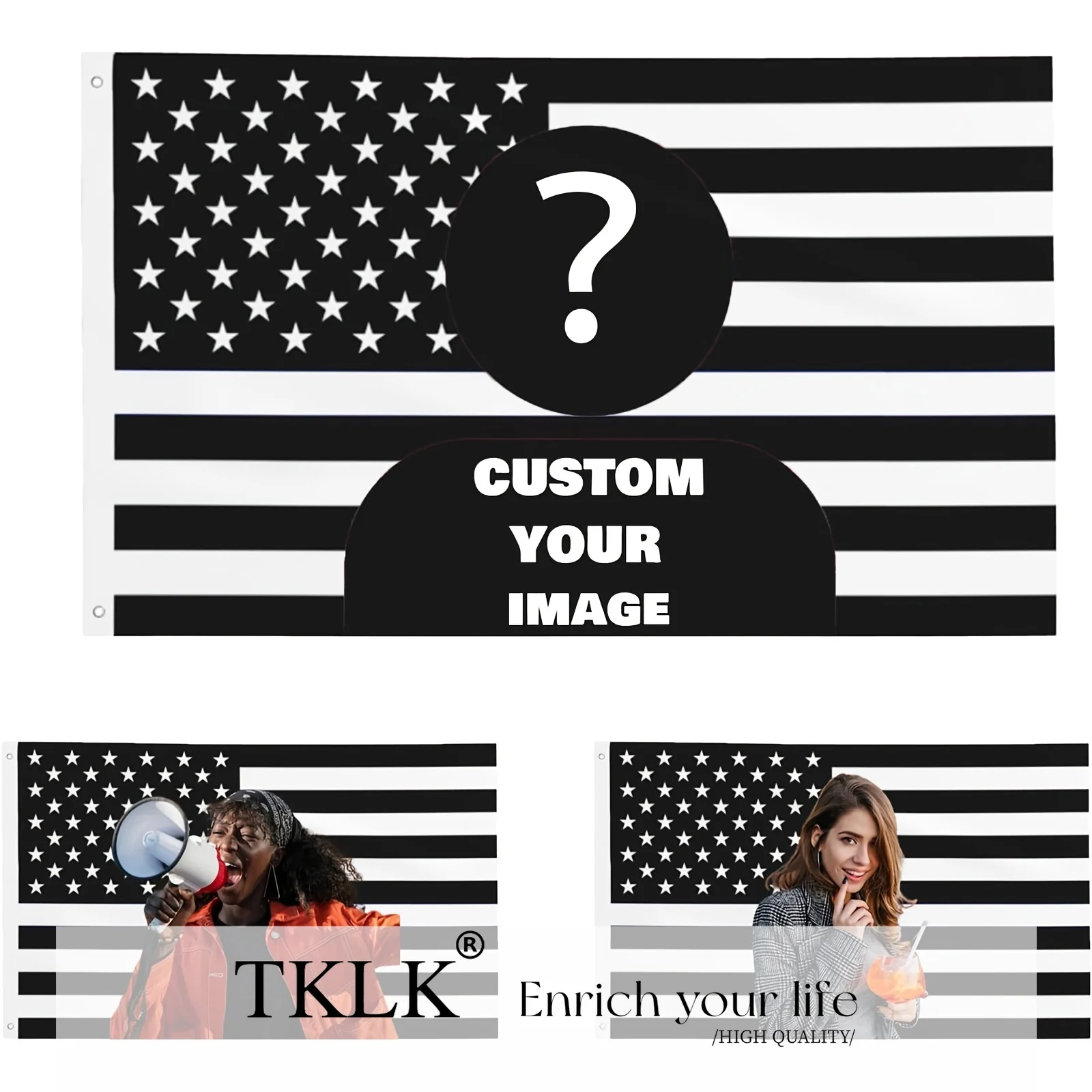 1 szt. Personalizowana Klasyczna Flaga Amerykańska w Kolorach Różowo-Czarnych, 90x150cm - Własny Tekst i Logo, Dekoracja Ogrodowa na Zewnątrz, Patriotyczna Dekoracja Ogrodowa