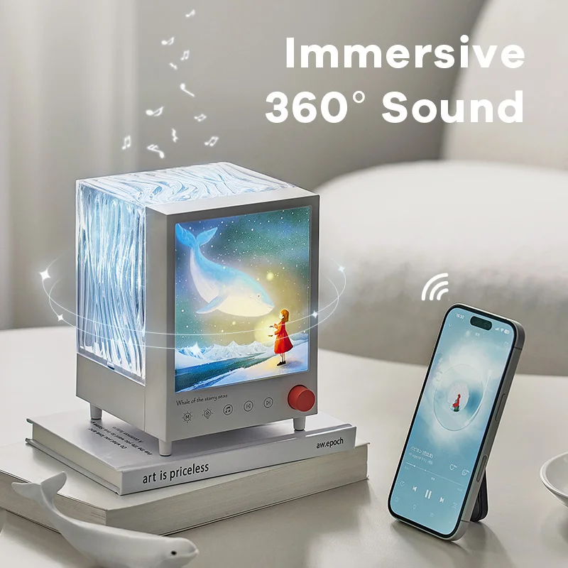 Aurora Box Projector Night Light Bluetooth Ambient Light With White Noise Stepless Dimming Beside Lamp For Bedroom Decor