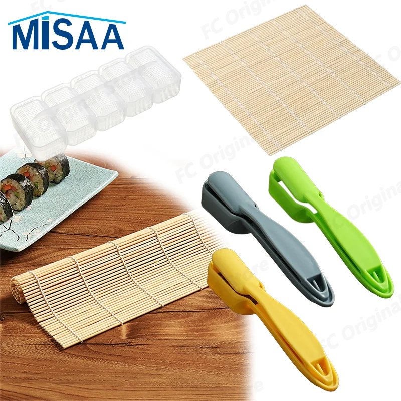 Bamboo Sushi Curtain Rolling Mat Spoon Set DIY Onigiri Rice Roller Rice Sushi Making Kits Roll Cooking Tools Kitchen Accessories