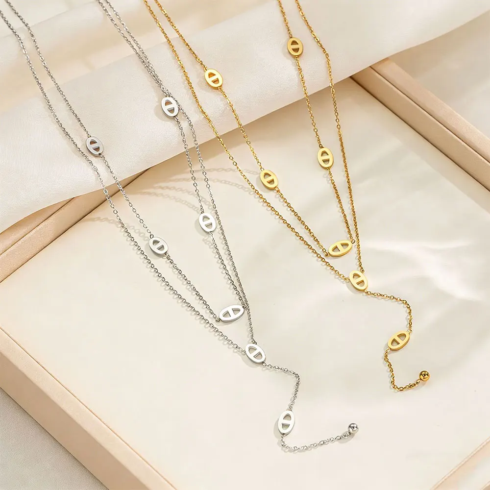 Premium 316L Edelstahl Lange Halskette Trendiger Schweinenasen-Stil Y-Form Anhänger Wasserdichte Halskette für Frauen Mädchen Schmuck – Detail 1