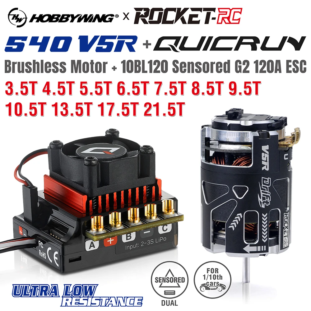 Hobbywing-Motor sin escobillas para coche teledirigido, 10BL120, 120A, G2, ESC, Rocket 540, V5R, 1/10