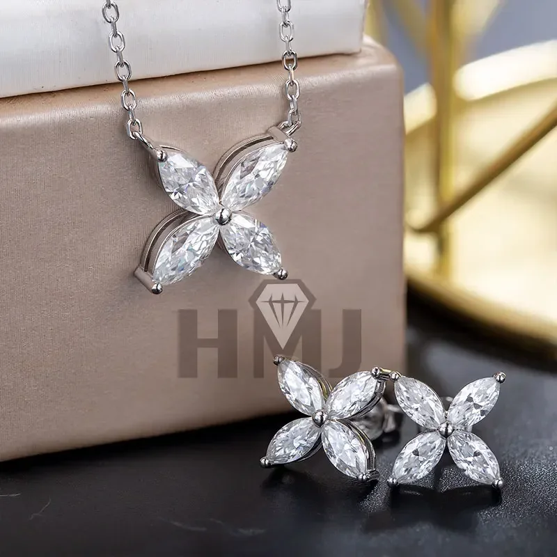 

Moissanite Necklace 100% 925 Sterling Silver Plated 18K Gold Earrings 1 Carat D Color Engagement Wedding Party Fine Jewelry