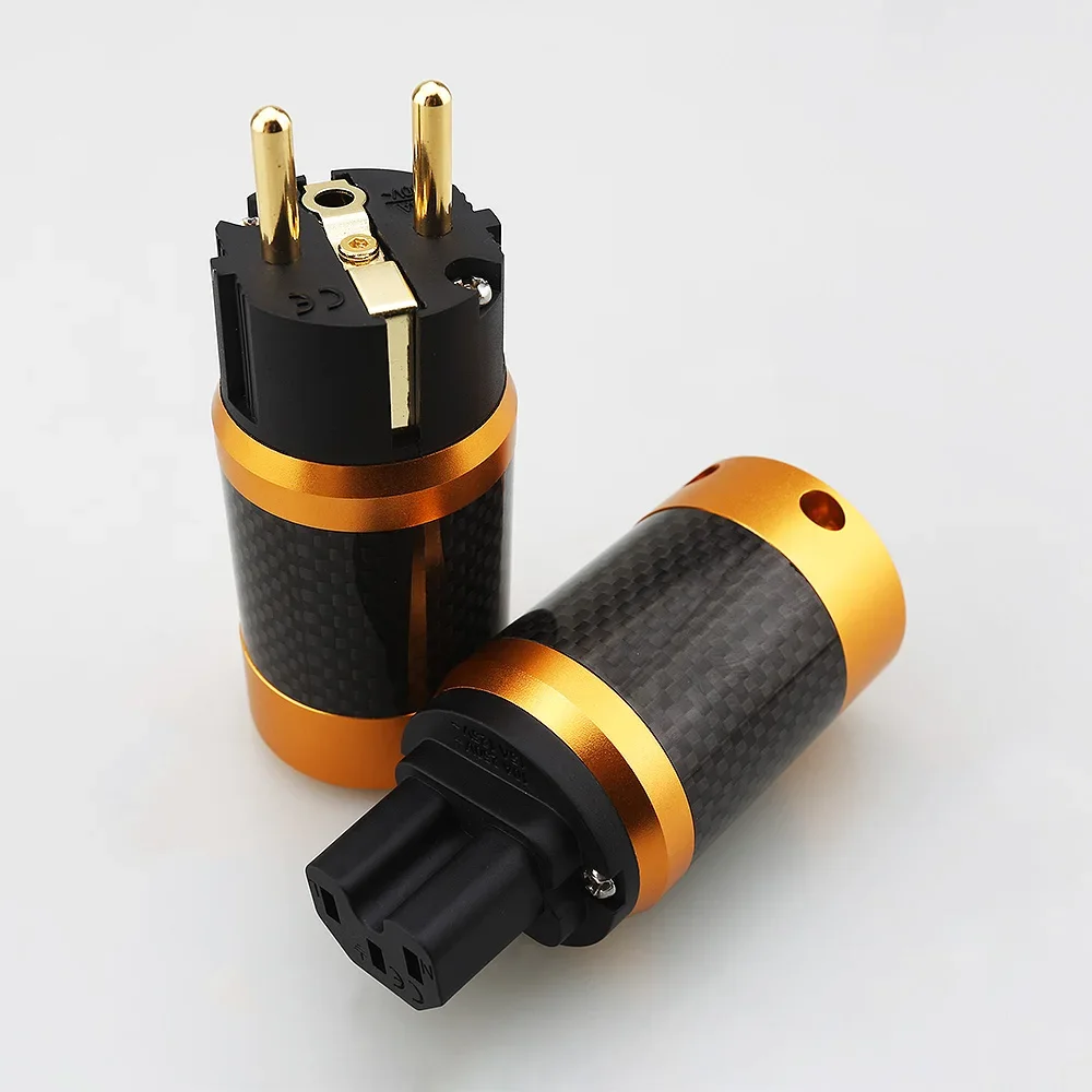 Gold Carbon Fiber Mains AC Power Plug Power Connector Socket EU/US IEC320 Standard HIFI DIY Audio Cable schuko Connector IEC