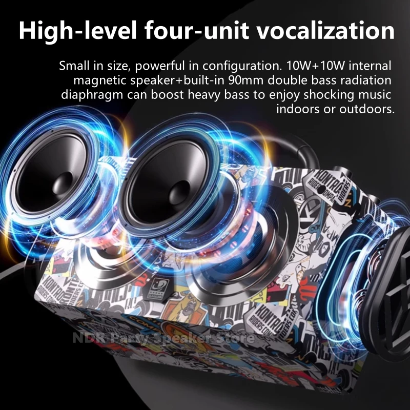 Outdoor Super Bass Speaker Audio Hifi 3D Surround Sound Mini BT 5.0 Portable Wireless Bluetooth Speakers 20W High-power Karaoke