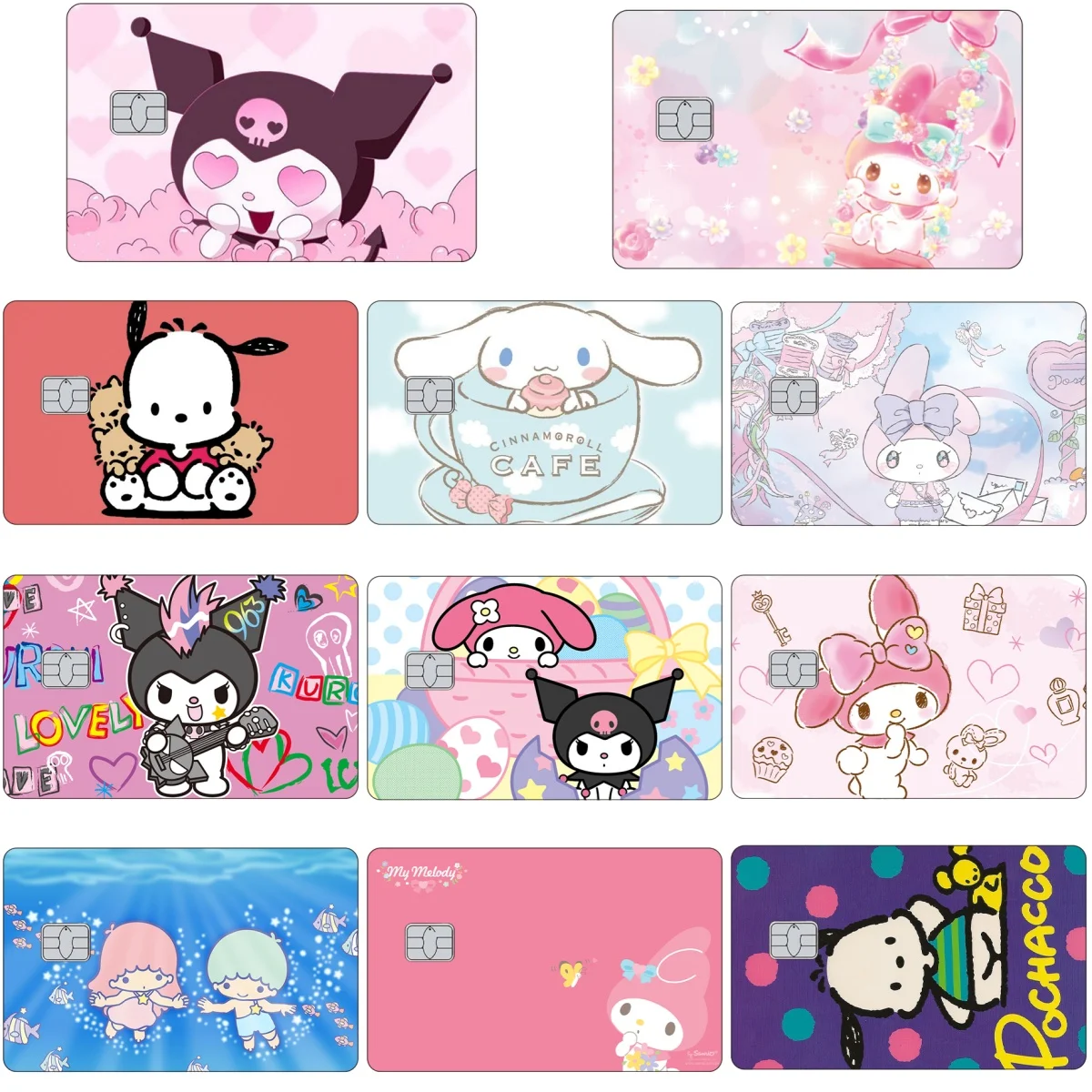 1pc New Sanrio Credit Debit Card Stickers Anime Pochacco Hello Kitty Kuromi Cinnamoroll Diy Waterproof Sticker Film Tape Skin