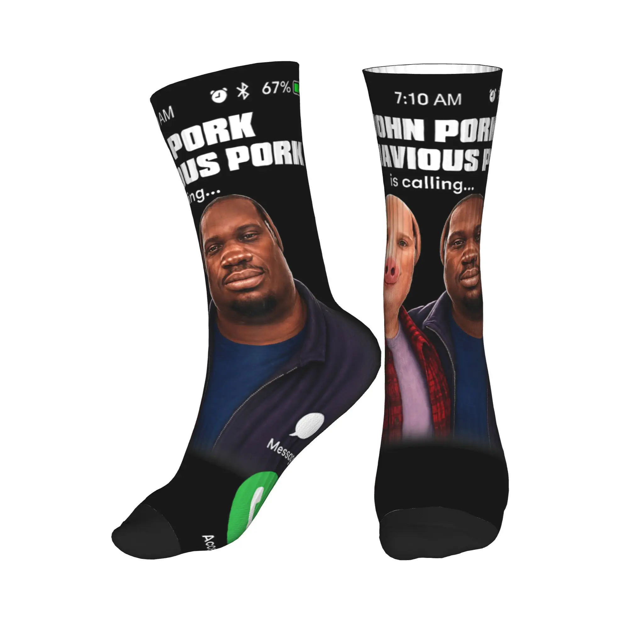 Funny John Pork Dequavious Pork is Calling Meme Stockings Graphic Gothic Socks Autumn Anti-Slip Socks Men Skateboard Socks