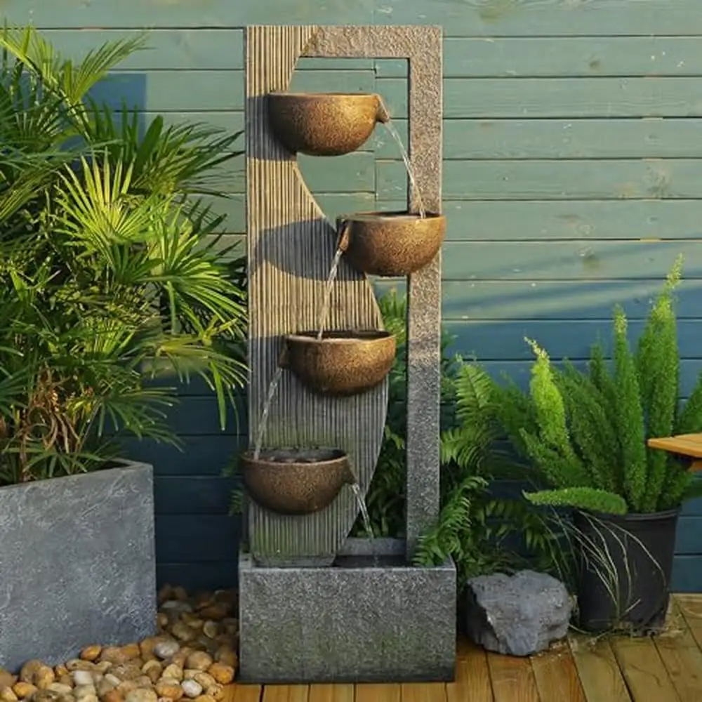 

Tiered Cascading Bowl Water Fountain Modern Outdoor Indoor LED Waterfall Décor
